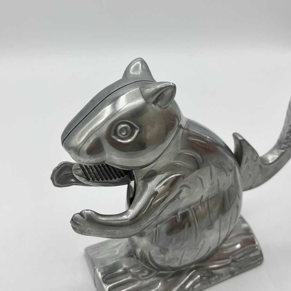 Squirrel Nutcracker Davy Crackit Cast Aluminum Silver Tone Lever Tail Retro