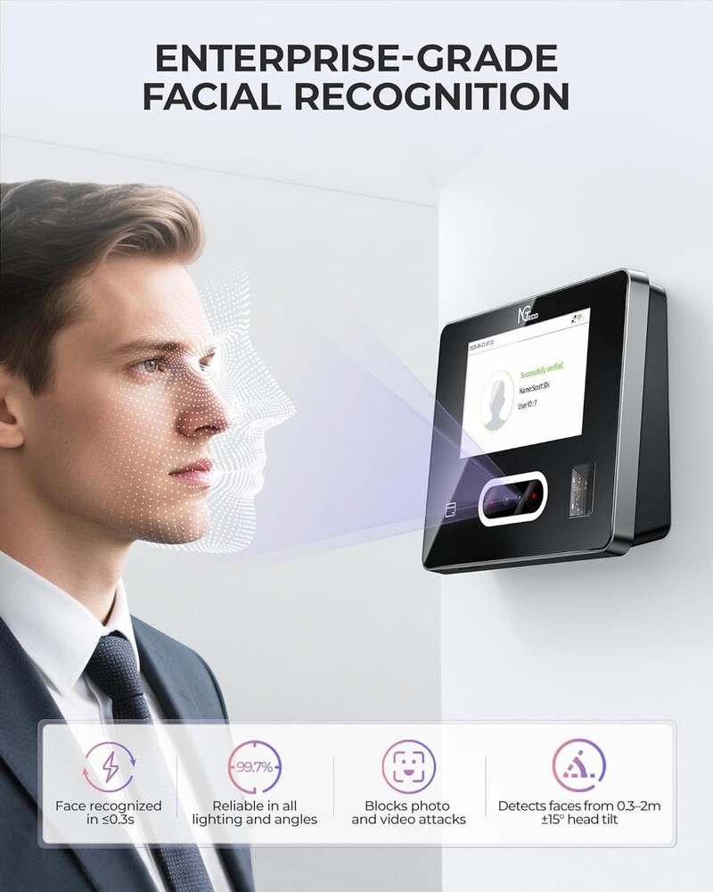 NGTeco Time Clock Cloud-Based with Touch Screen, 4-in-1 Remote Control