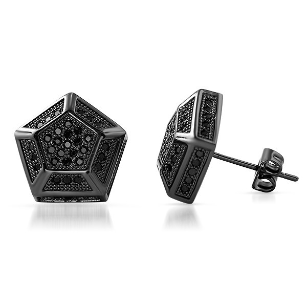 Large 13mm Custom Hexagon Black Stud Earrings for Men