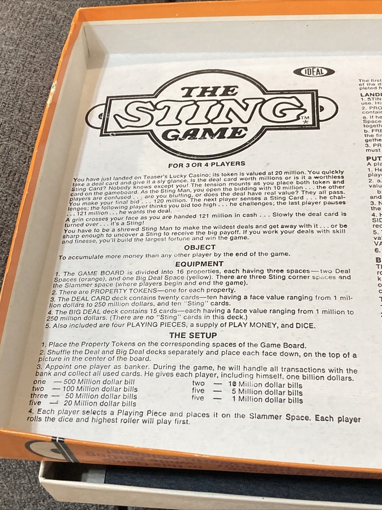 The Sting Game by Ideal - Complete Board Game 1976, No. 2011-5