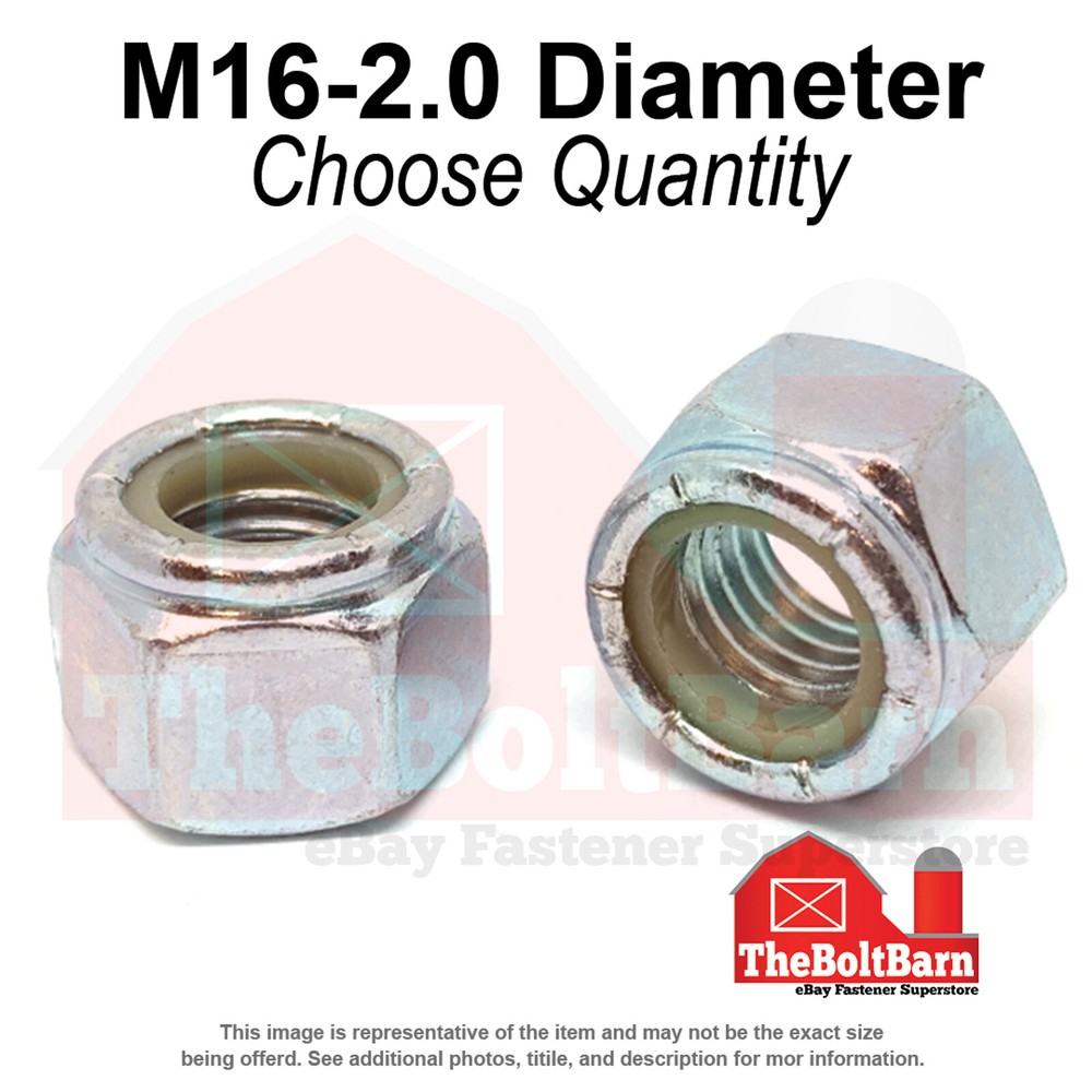 M16-2.0 Class 8 Nylon Insert Hex Nuts Zinc Clear Coarse Thread (Pick Quantity)