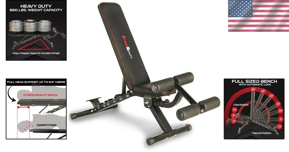 2000 Super Max XL Adjustable Weight Bench - 850 lb Capacity, Foldable Design