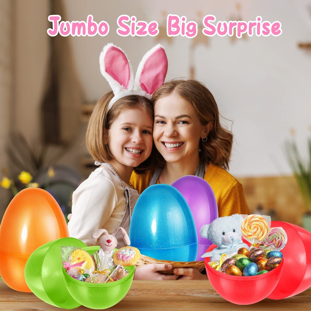 Shemira 8 PCS 10" Jumbo Easter Eggs, Large Plastic Eggs, Fillable Eggs for Eg...