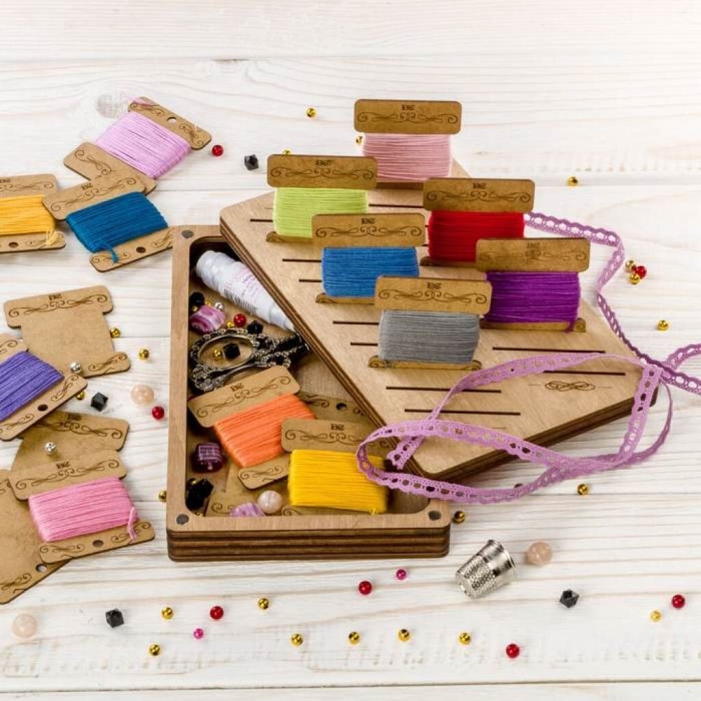 Plywood Needlework Box + 22 spools Needlework Organizer Thread/Floss organizer