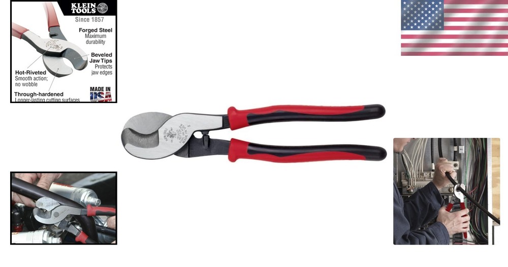 Durable Journeyman Cable Cutter, Red/Black Ergonomic Handles, Cuts Comm Cable