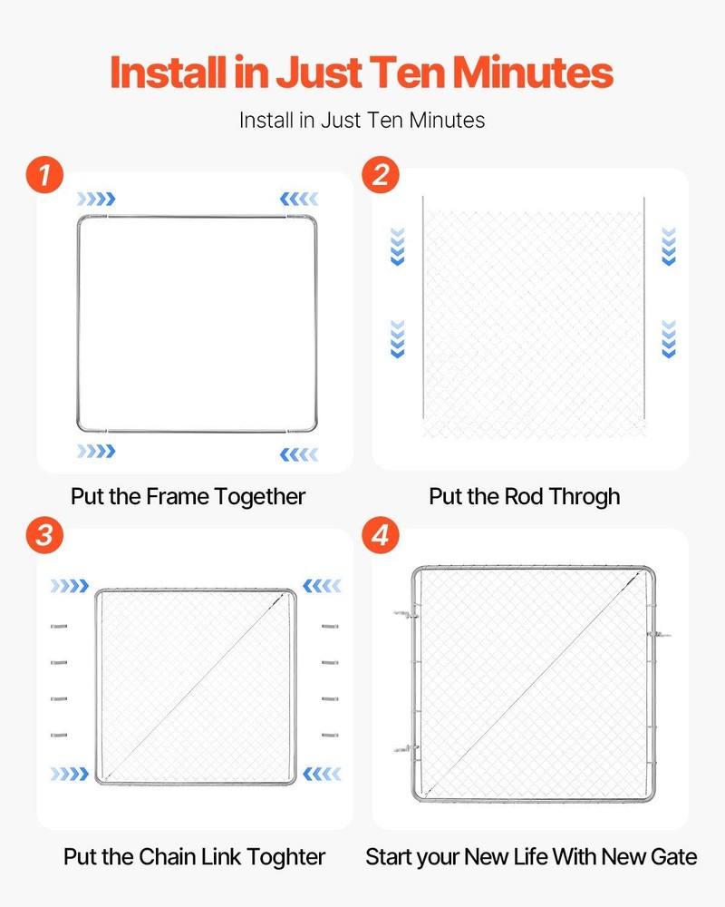 Rust-Resistant Galvanized Chain Link Gate 70x72in Adjustable Outdoor