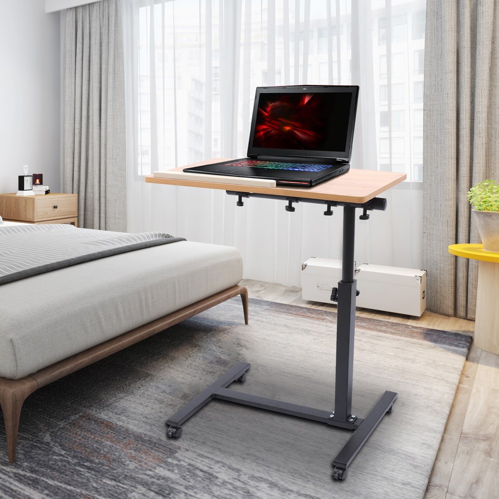 Adjustable Rolling Laptop Desk Mobile Computer Stand Bed Side Table Desk