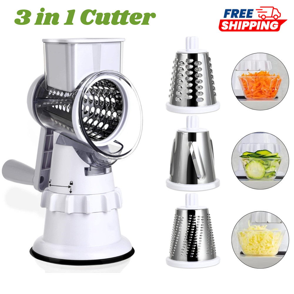 Manual Rotary Cheese Grater with Handle - White