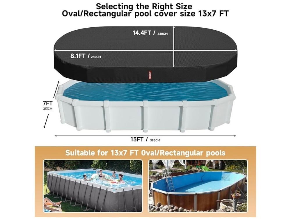 7x13 FT Oval Pool Cover with Above Ground Pool, Solar Rectangular Pool Cover NEW
