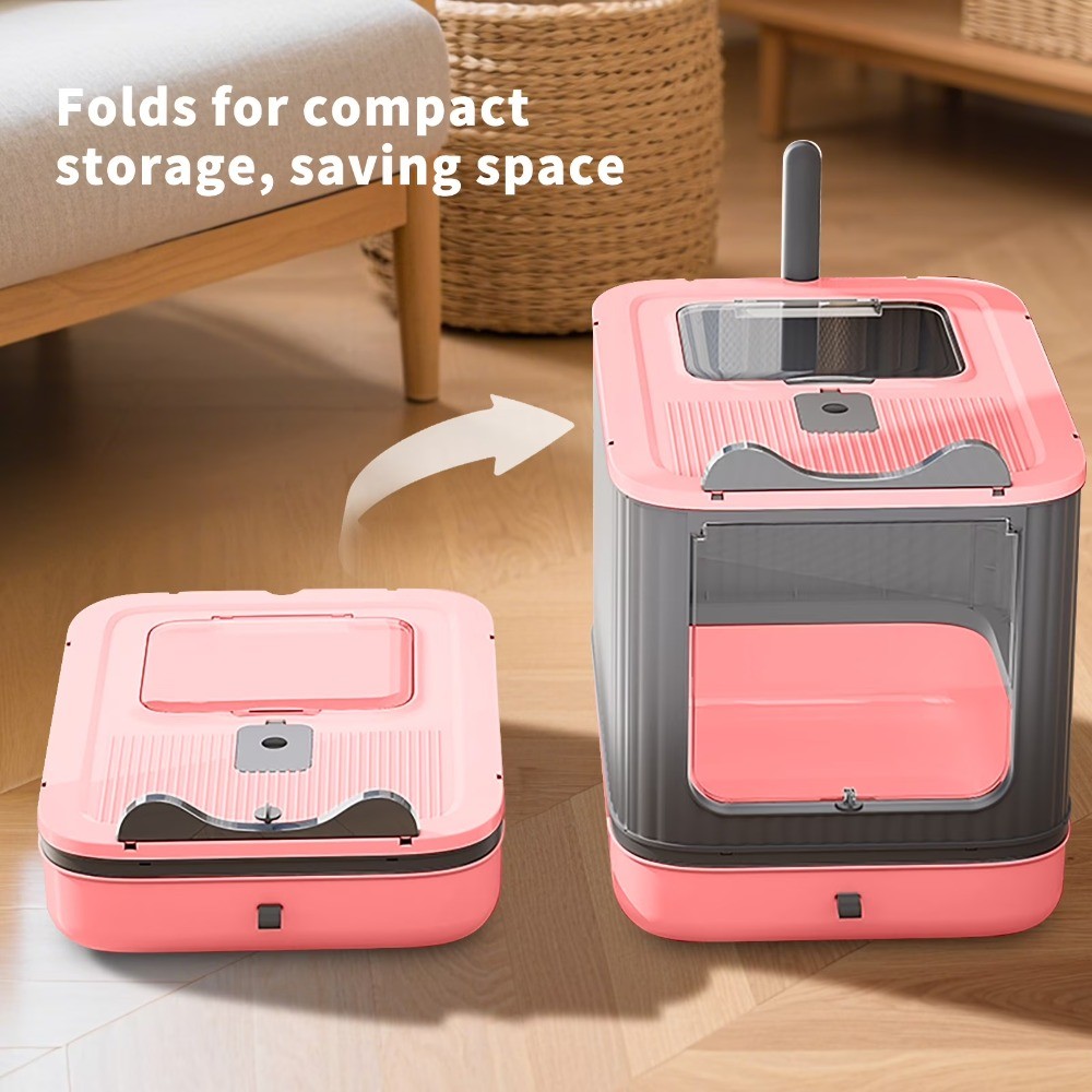 3-Stage Adjustable Covered Litter Box for Kittens toAdult Cats,Odor Control,Pink