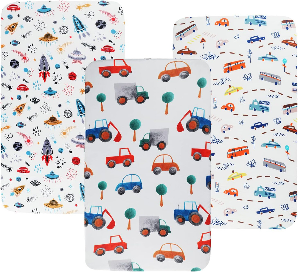 Pack N Play Sheet Stretchy Fitted Portable Mini Crib Sheets Set 3 Pack,Playard S