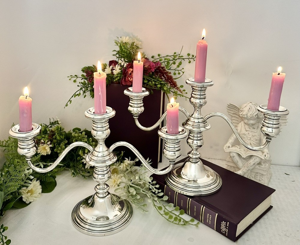 Gorham Sterling Silver Pilgrim Candelabra 3 Light Convertible Candlesticks Pair