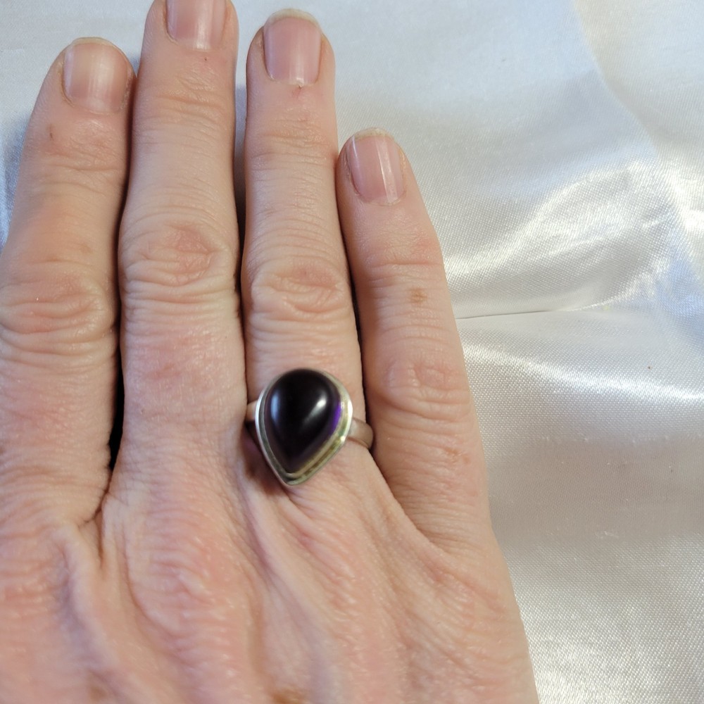 Ring Lot Size 7 Sunburst Teardrop Purple Artisan Brutalist Boho Silver Untested