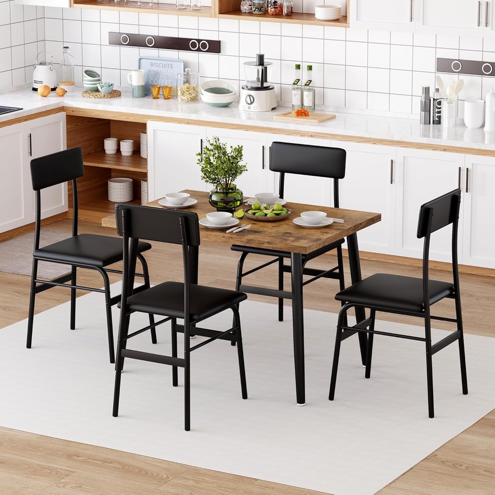 Dining Set for 4 w/ 4 Upholstered Chairs & Wood Table,Space-Saving for Apartment