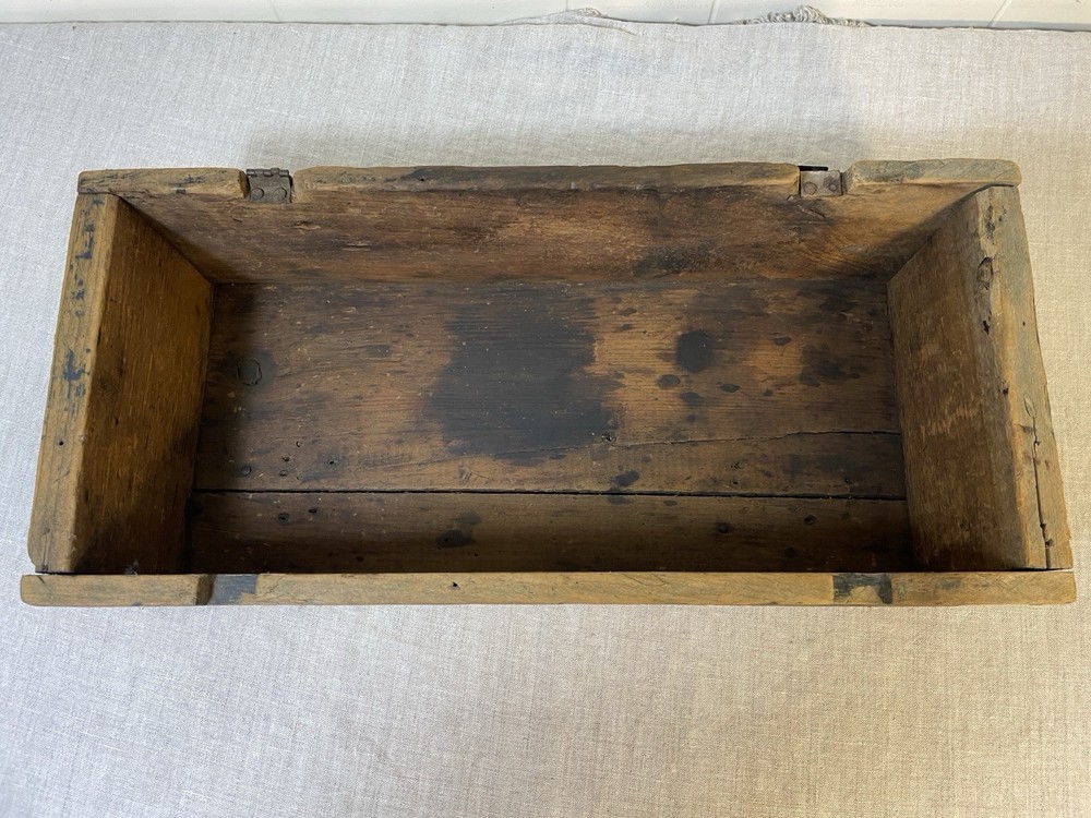 Antique Primitive Wooden tool Box Crate Handmade Hinges Rectangle Workshop 18”