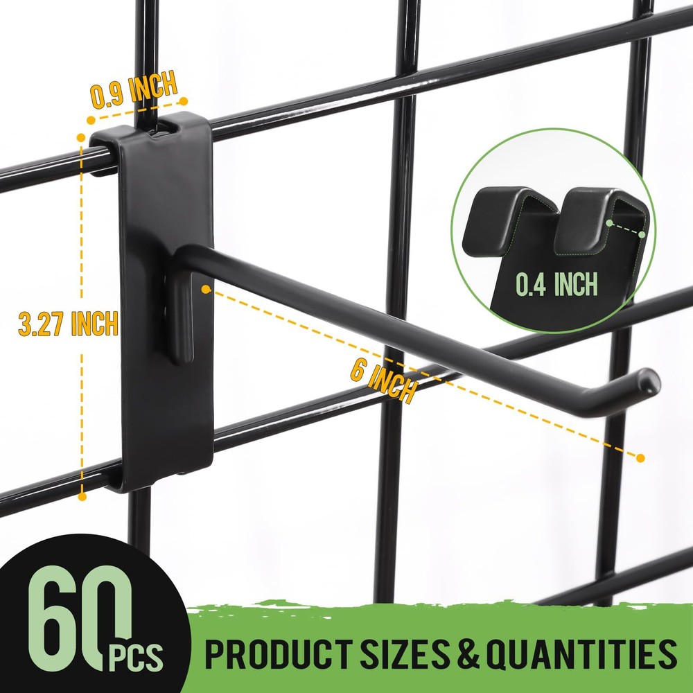 60 Pcs Gridwall Hooks 6 Inch Grid Wall Hook Display for Gridwall Panels 20 Lb...