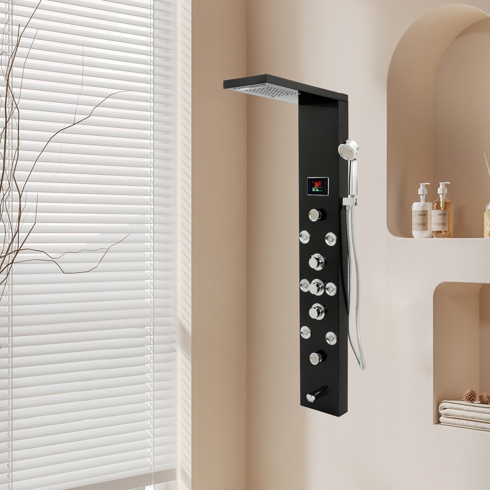 LED 3-Handle Shower Kit Shower Panel Tower System Shower Rainfall Head Waterfall