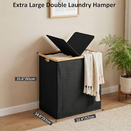 Laundry Hamper with Lid, Double Laundry Hamper with 2 140L Dual Black