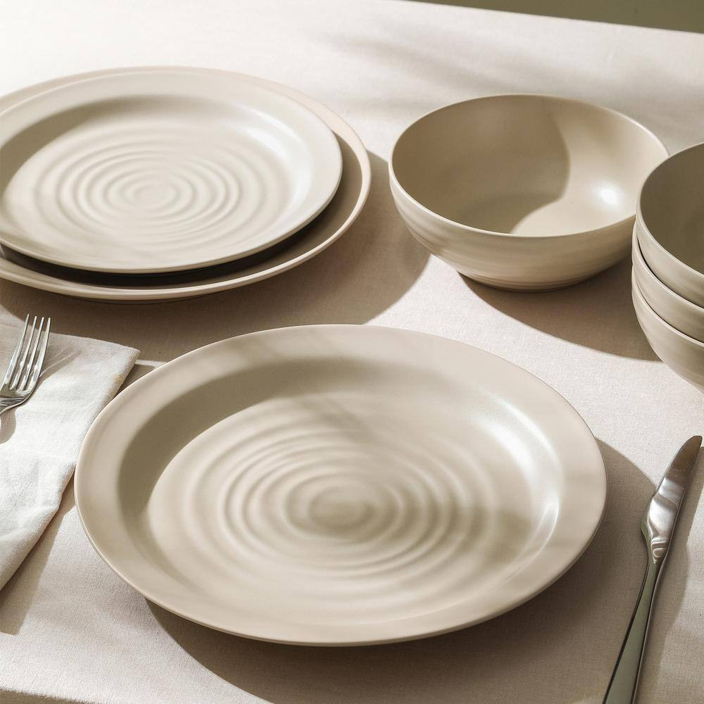 Orbit 4-Piece Beige Stoneware Full Set (Service for 4)
