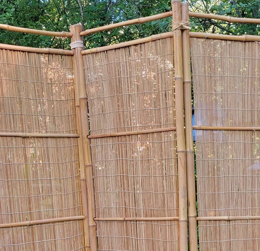 Vintage Mid Century Boho Bamboo Room Divider Screen 3 Panel Backdrop Prop