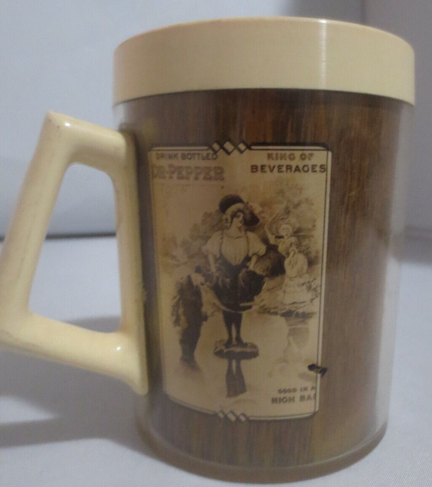 Dr Pepper Mug with Old time Ads on side Crack on inside