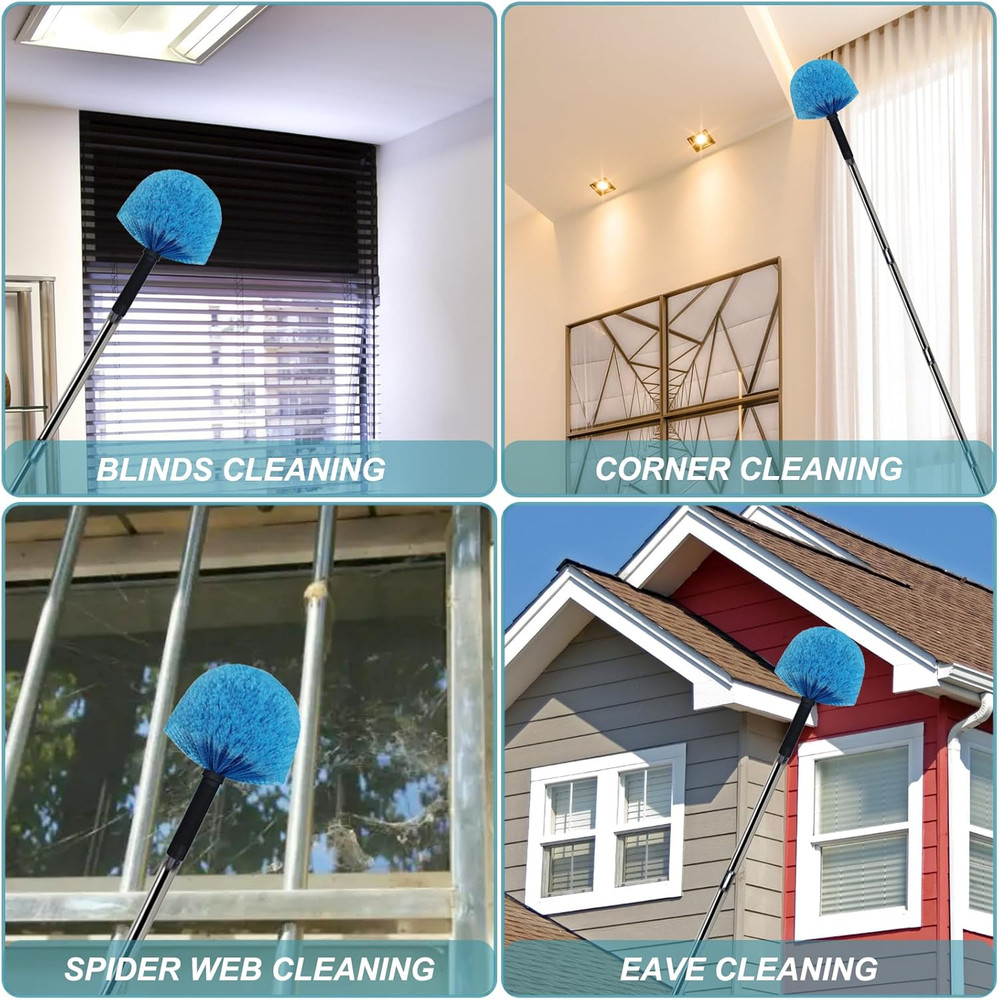 12 Ft Duster, Cobweb Duster with Extension Pole, Medium Stiff Bristles Cobweb Du