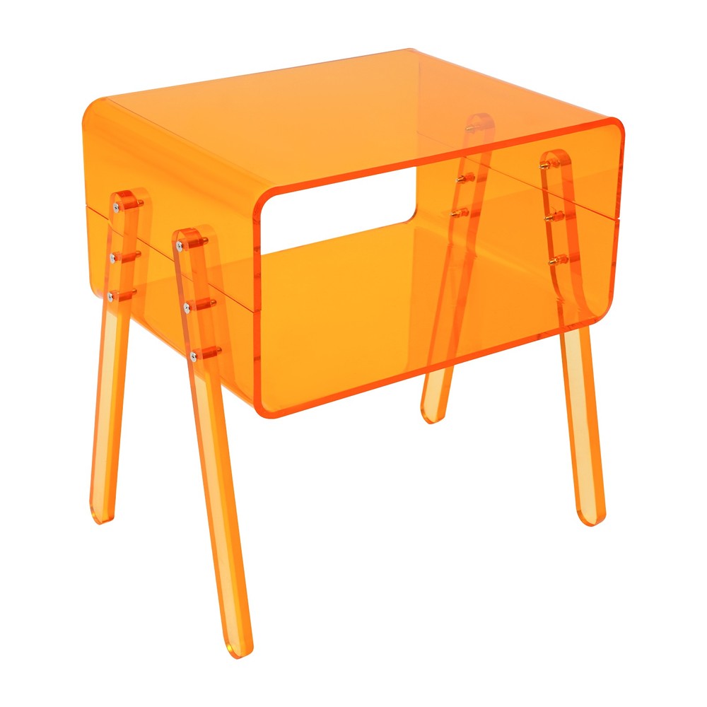 Acrylic Side Table, Orange 2-Tier End Table with Open Storage for Small Spaces