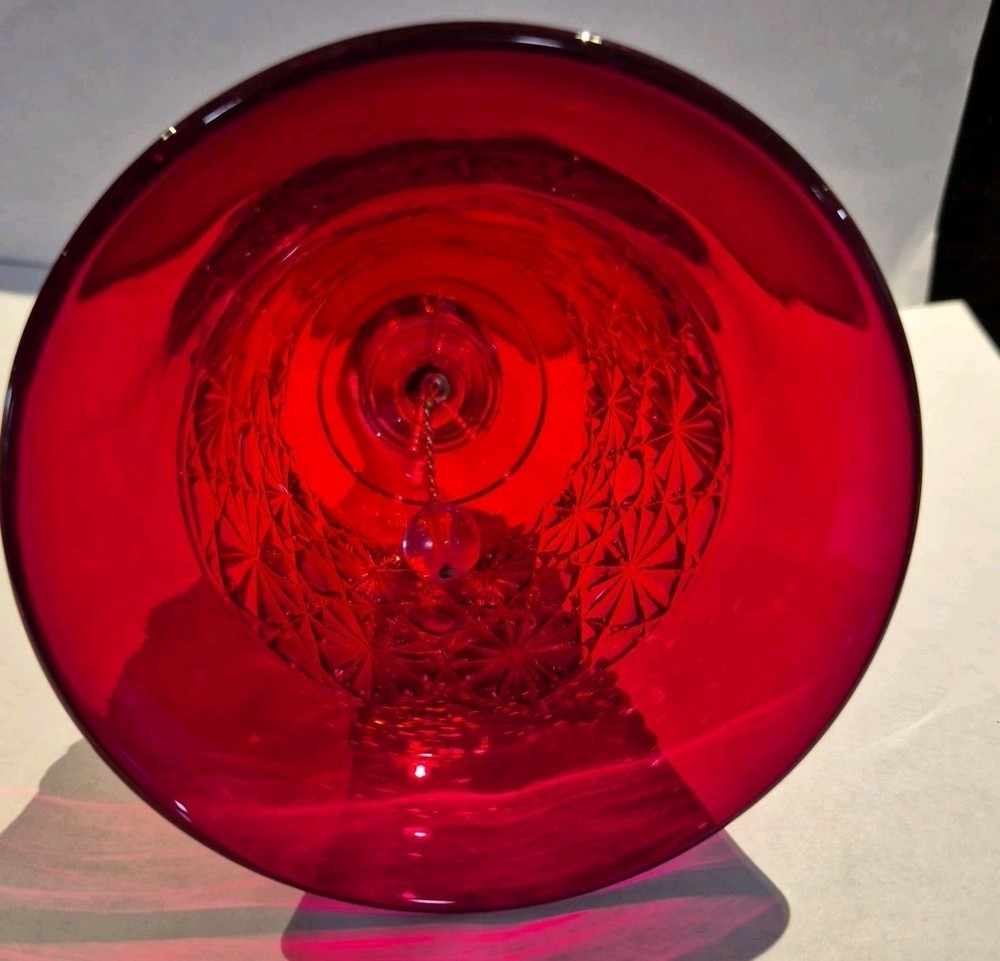 ☆Fenton Ruby Red Bell Daisy & Button Ribbed Handle Ruffle Edge Red Glass Vintage
