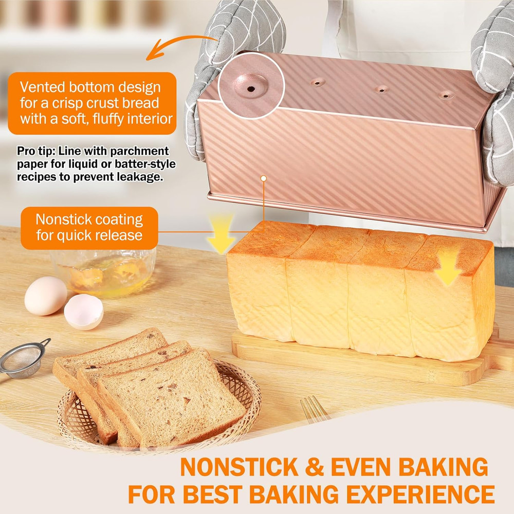 2.2LB Pullman Loaf Pan with Lid, Toast Mold Nonstick Bread Pan Bakeware, Commerc
