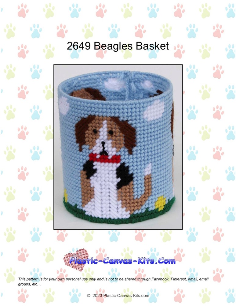 Beagles Basket-Plastic Canvas Pattern or Kit