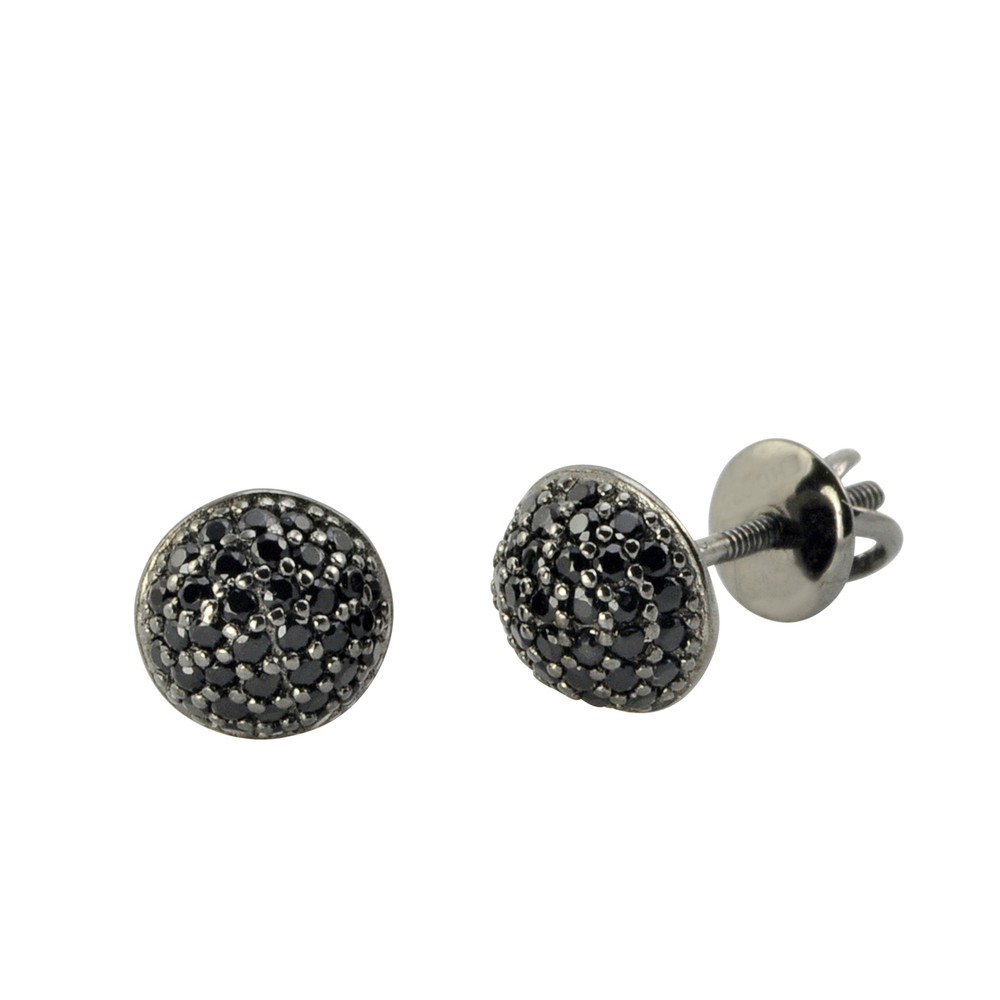 Black Micropave Stud Earrings Sterling Silver Screwbacks 7mm Dome