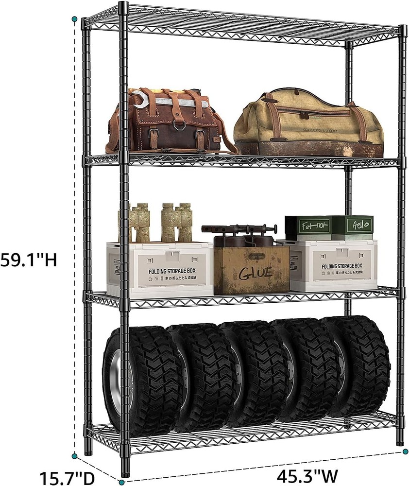 IZEUK 4-Shelf Adjustable Storage Rack, 1400lb Capacity, Black