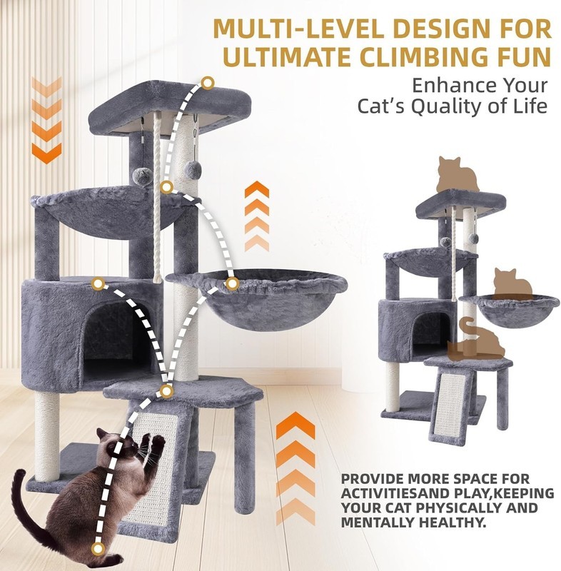 Xin Three Layer Cat Tree with Condo and Two Hammocks,Grey