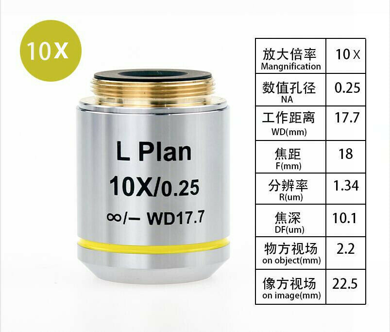 Infinity Long Working Distance Metallographic Microscope Objective Len 2.5-100X