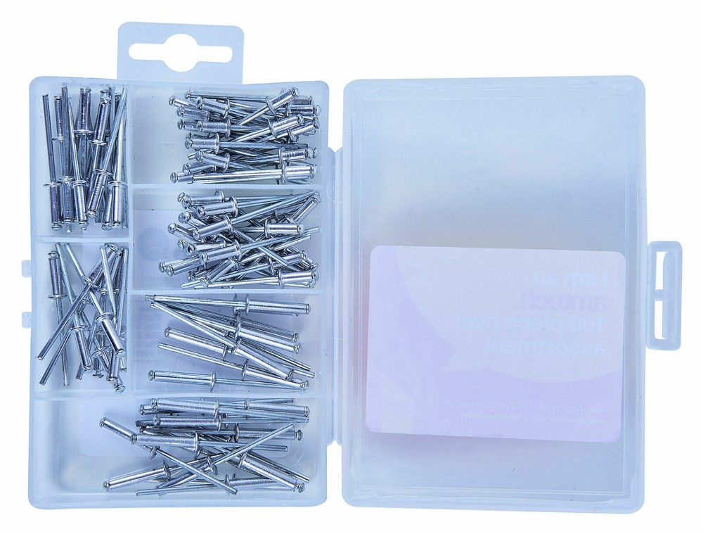 100 PC Pieces Assorted Rivets Kit Set Hand Air Pop Rivet Gun Riveter