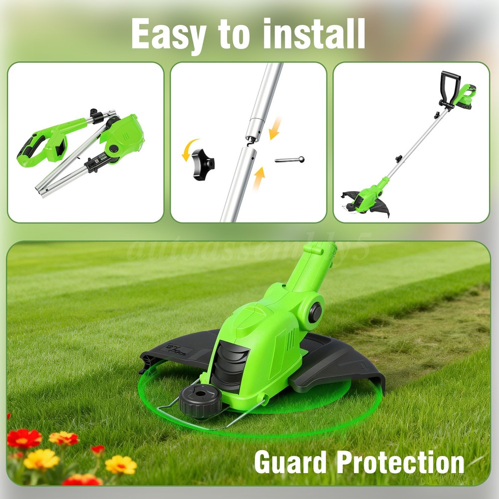 Cordless String Trimmer, Edger WeedWhacker Grass Eater Lawn Cutter w/ 2 Battery