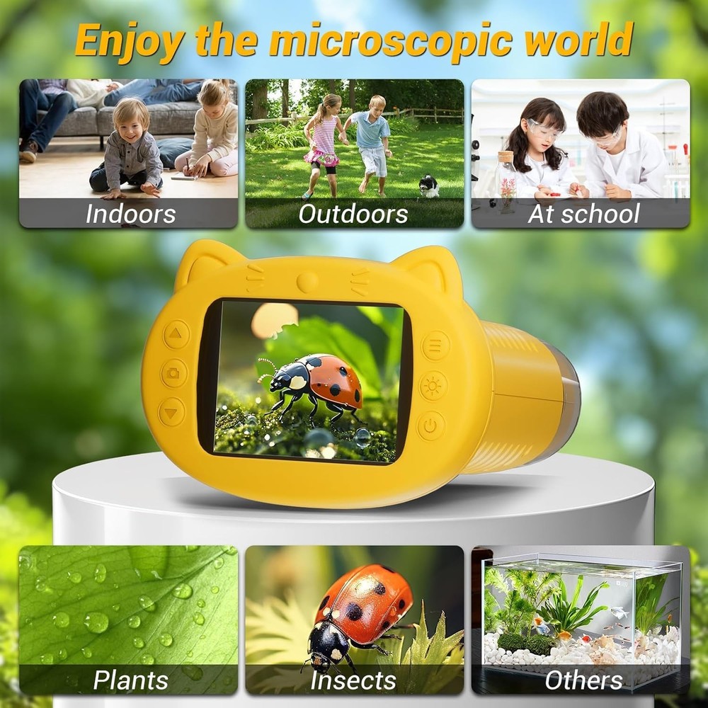Kids Microscope, 1000X Portable Mini Pocket Microscope with 2.4″ IPS Screen & 8