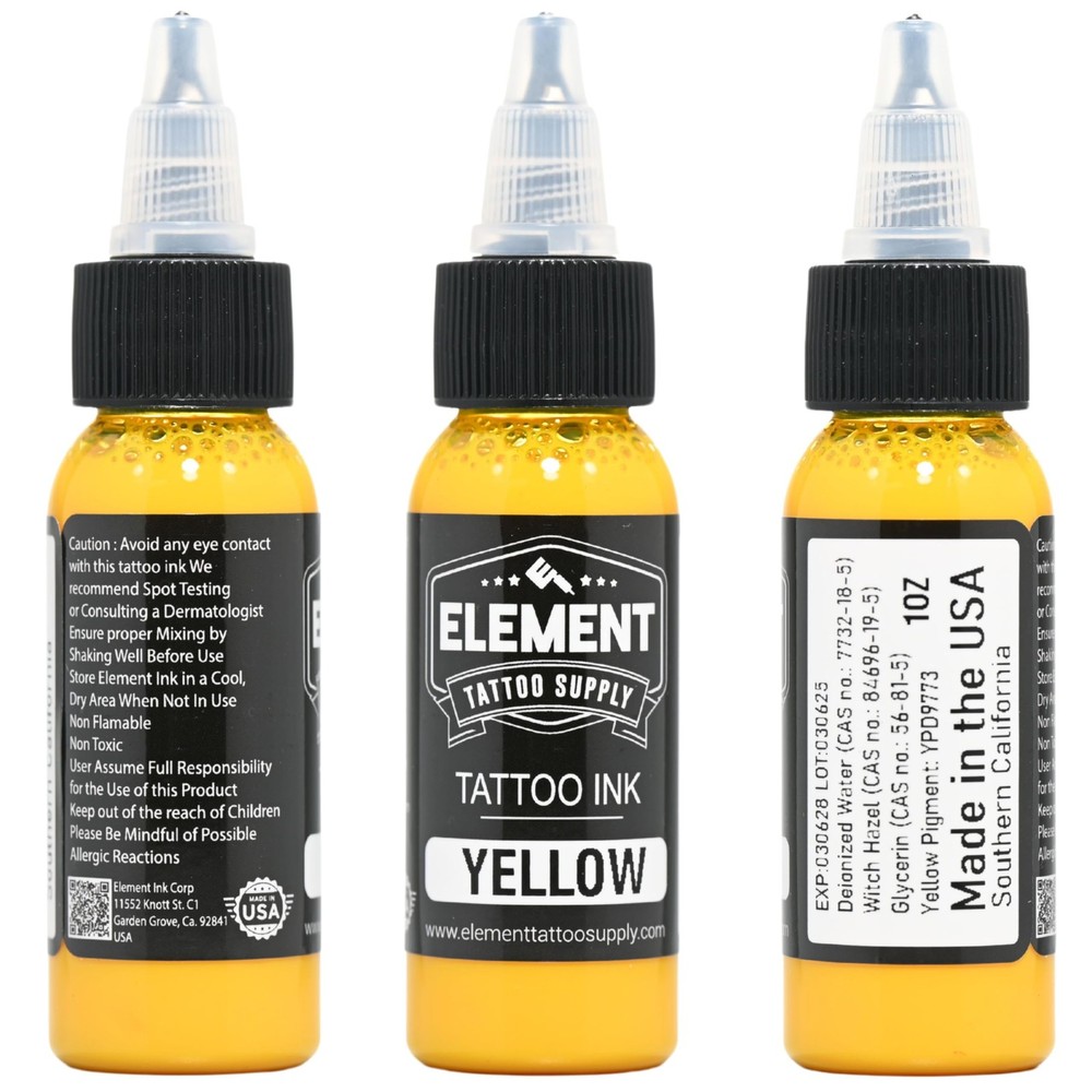 Element Tattoo Supply Professional Solid Colors Tattoo Ink Set - Red, Yellow, Bl