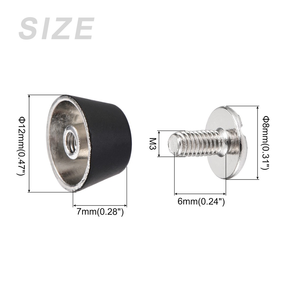 Screw Back Stud Spike (12x7mm) 12pcs Flat Head Matt Black Rivets