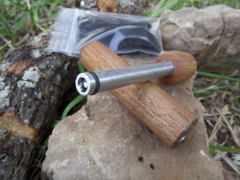 Hickory Fire Piston Wood Handle Camping Survival Prepper Scouts Tool Dark Walnut