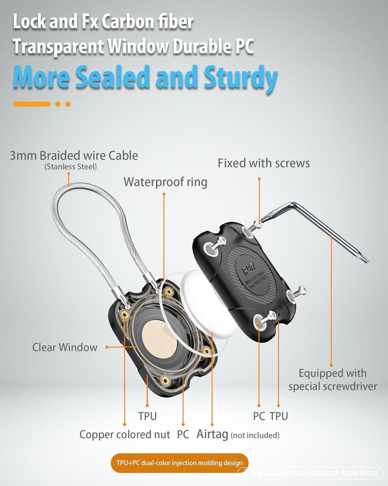 4 Pack Airtag Holder with Wire Cable, Secure Lock 4 Pack, Black