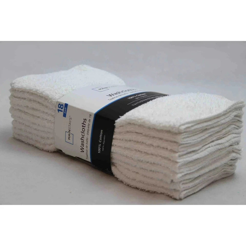 Mainstays 18 Pack Washcloth Bundle, White.
