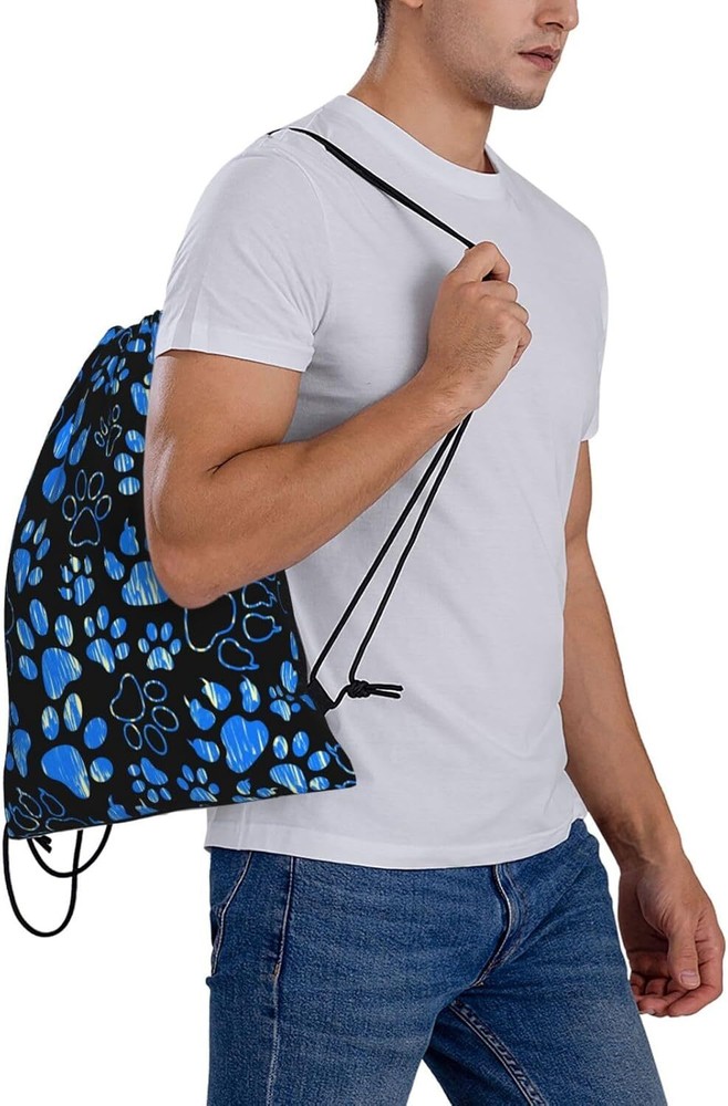 Paw Print Drawstring Gym Bag Backpack Foldable One Size, Dog