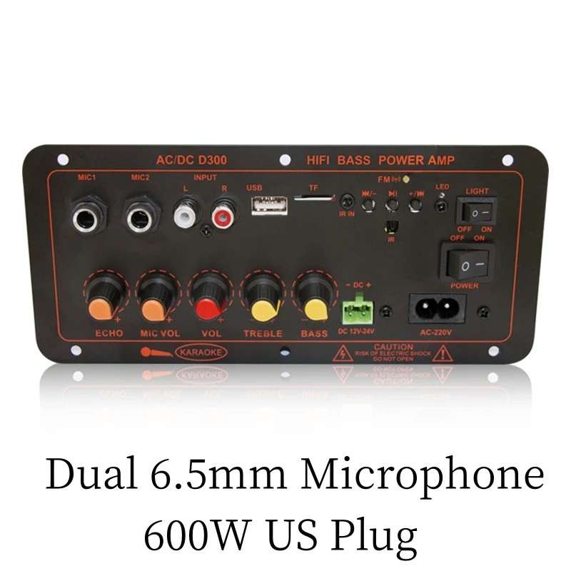Bluetooth 5.0 600W Amplifier Board, Dual Mic Input, AUX, Remote Control