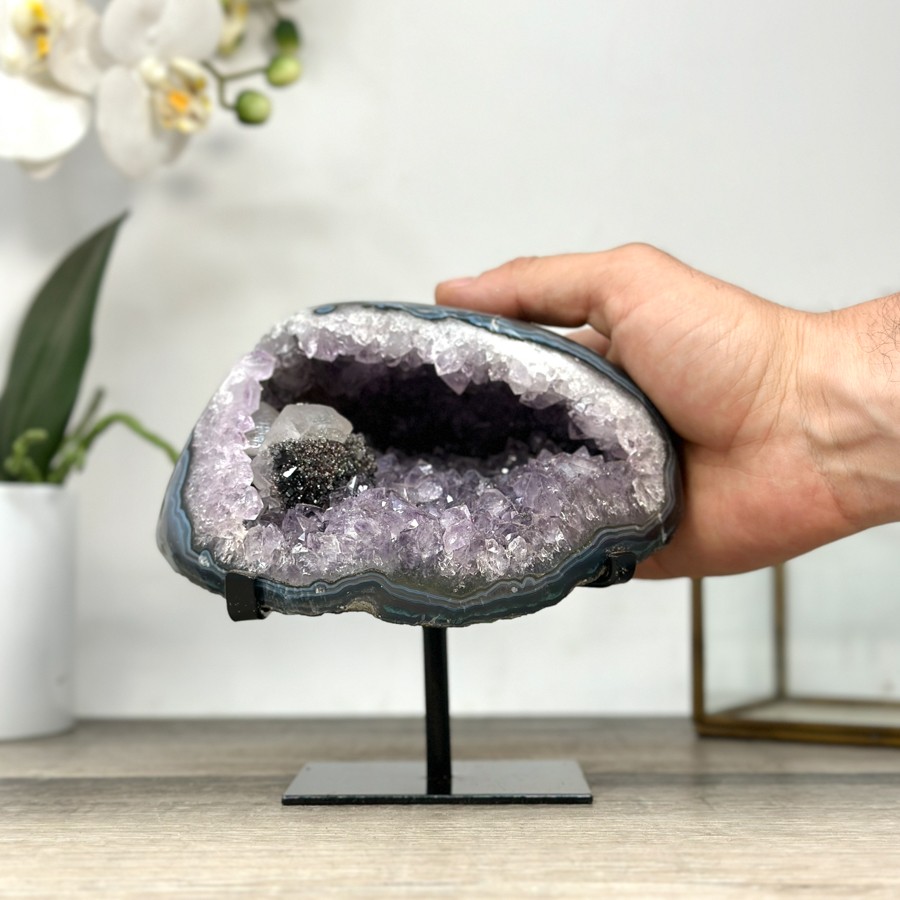 Natural Amethyst & Agate Stone Geode on Stand. MWS2841