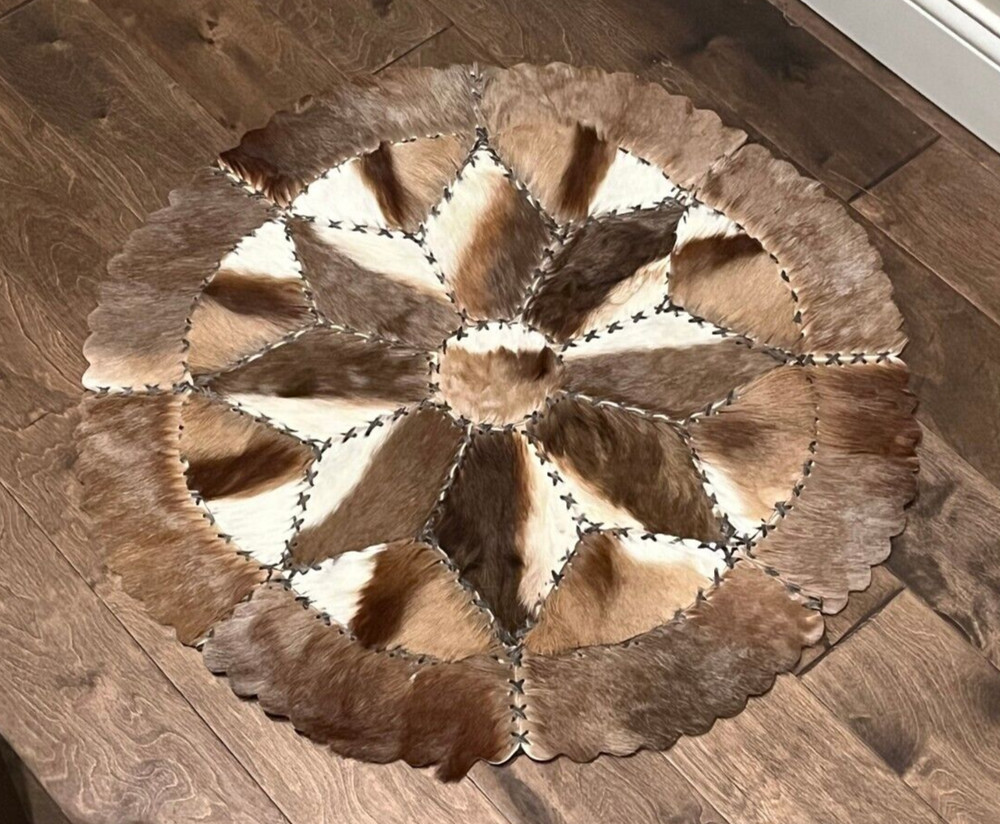 Gorgeous Authentic Handmade 29" Round South African Springbok Rug