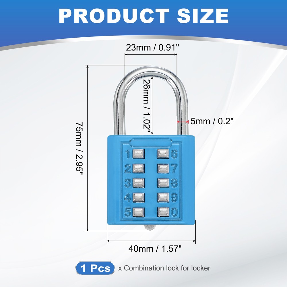 Push Button Combination Padlock 10-Digit 5-Position Lock Lake Blue