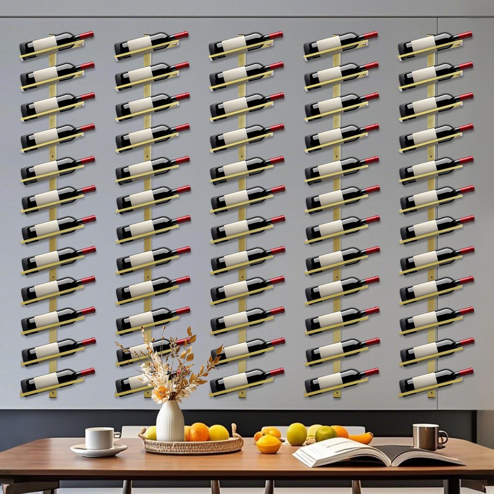 5 Pack Wall Mounted Wine Rack for 60 Bottles Wine Storage Organizer for Kitchen