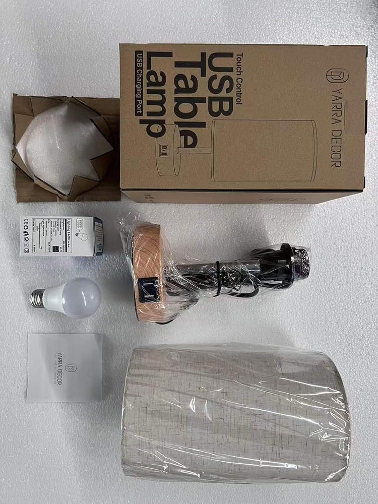 Yarra-Decor Bedside Table Lamp with USB Port - Touch Control Small, Fabric