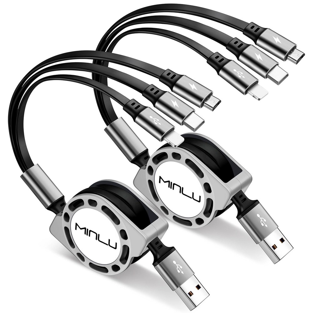Multi Charging Cable 3A, [2Pack 4ft] Retractable Cord 3 in 1...